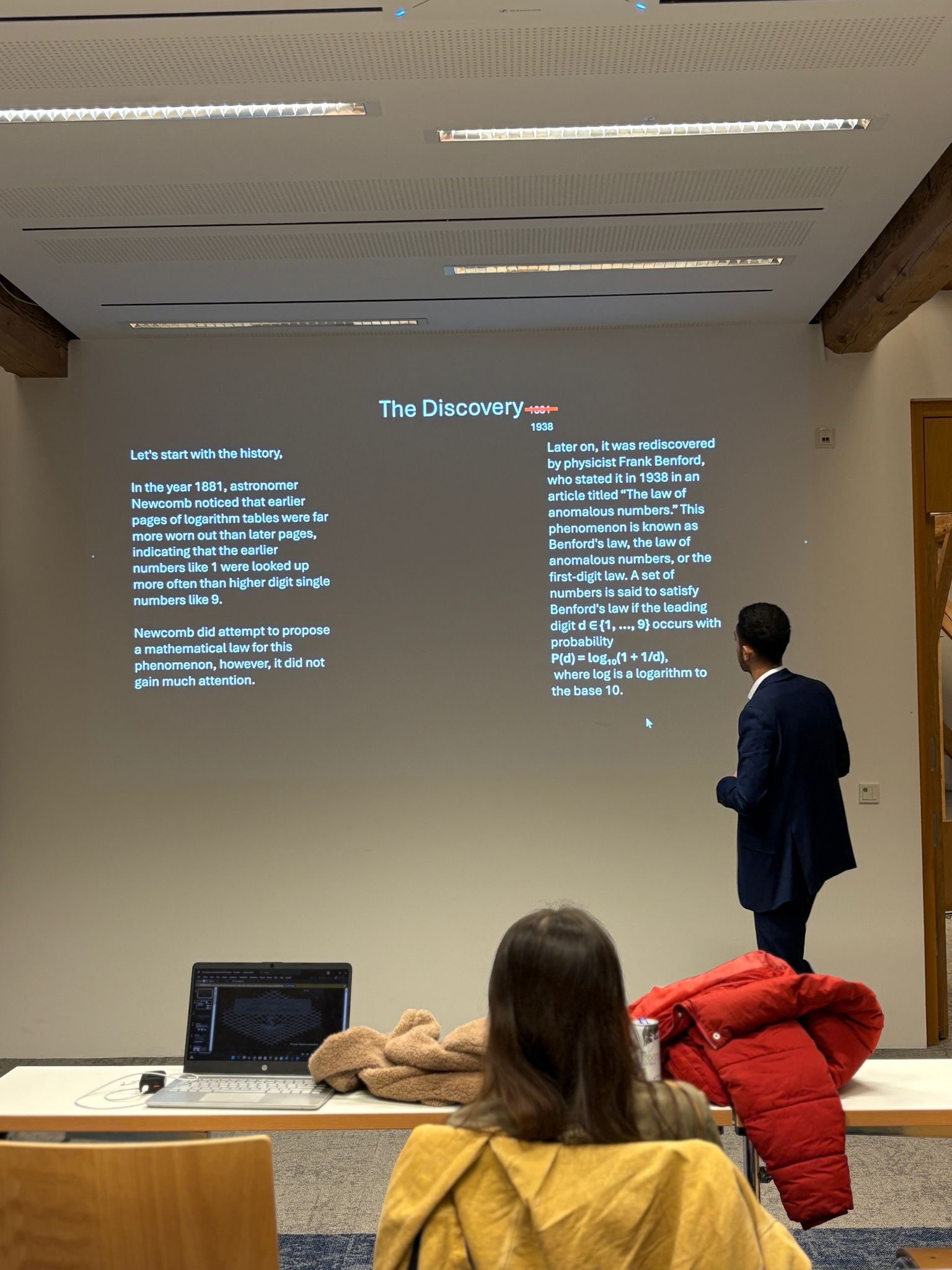 Rakan explaining the discovery of Benford's Law